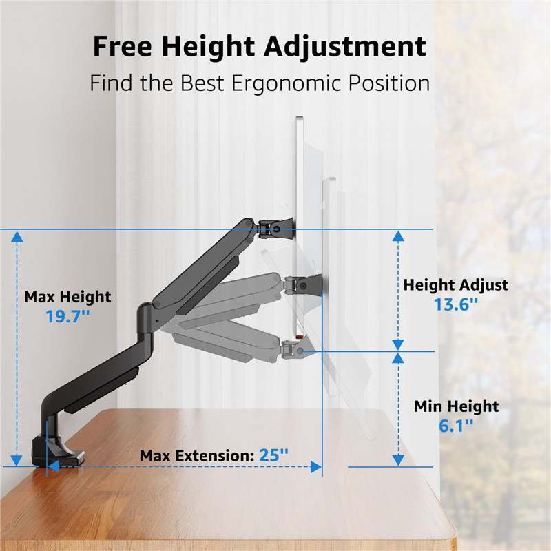 SINGLE SCREEN HEAVY-DUTY GAS SPRING MONITOR ARM