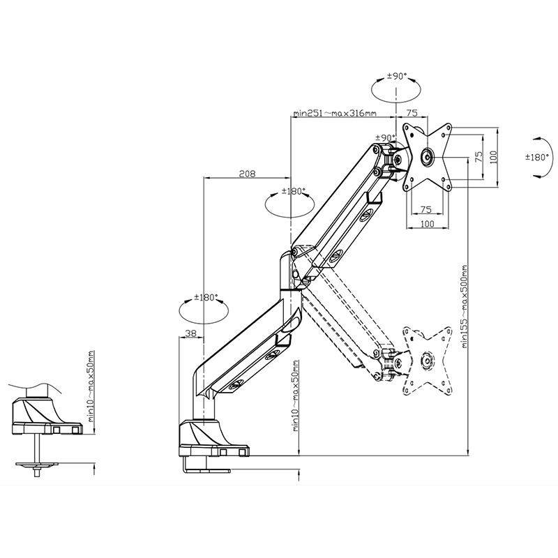 SINGLE SCREEN HEAVY-DUTY GAS SPRING MONITOR ARM