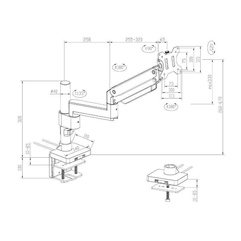 PREMIUM POLE-MOUNTED HEAVY-DUTY GAS SPRING MONITOR ARM